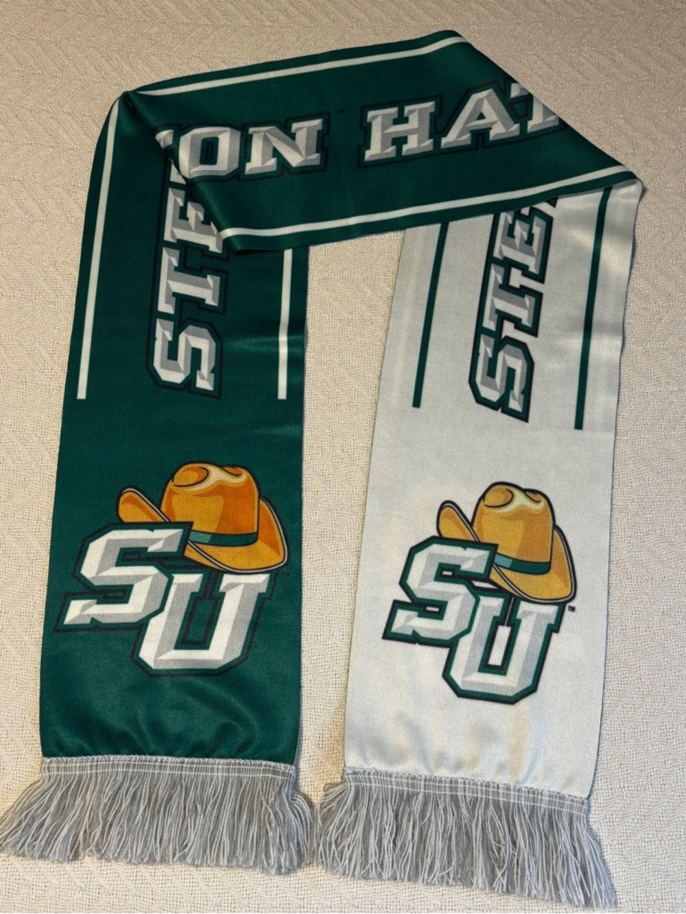 Mens Stetson HATTERS SU Scarf Cowboy Hat Logo Green White Fringe Accent NWOT Uni